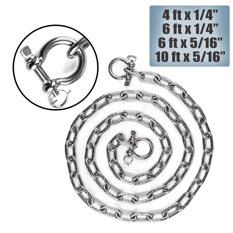 HarborCraft Stainless Steel Anchor Chain with Advanced Lock Ring Shackles Avaiable in 4 Sizes. - Image 1